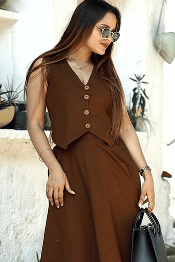 Cocoa Luxe Vest and Skirt Coordinate- Brown