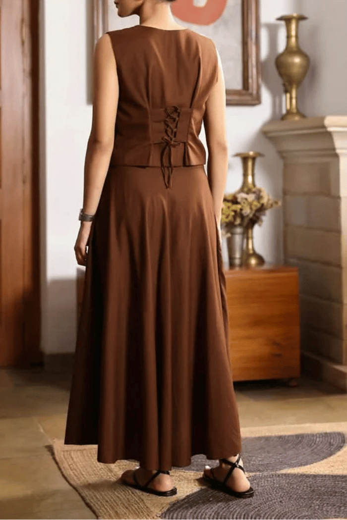 Cocoa Luxe Vest and Skirt Coordinate- Brown